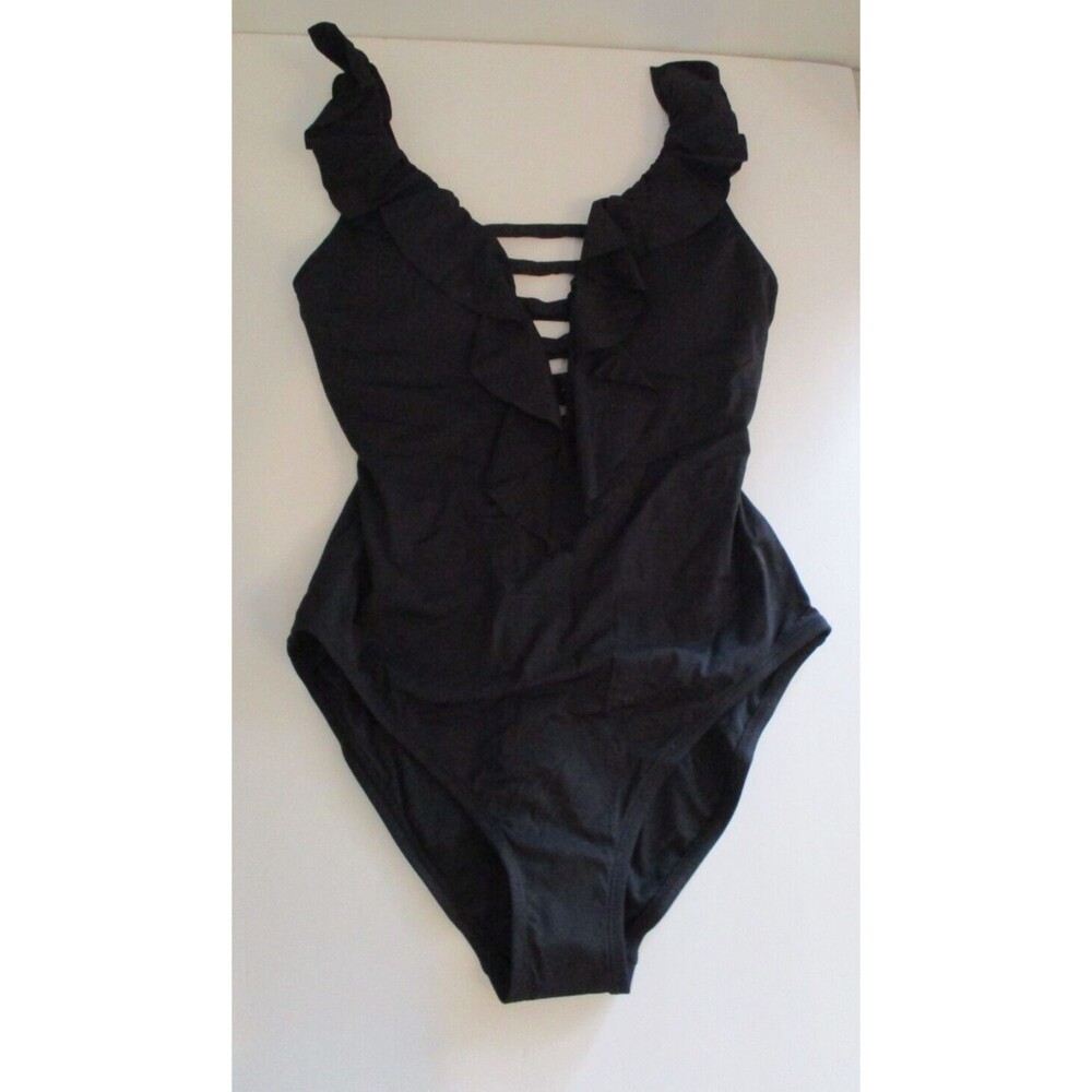 Bleu Rod Beattie Womens Sz 4 Black Ruffle Cage Front Mio One-Piece Swimsuit